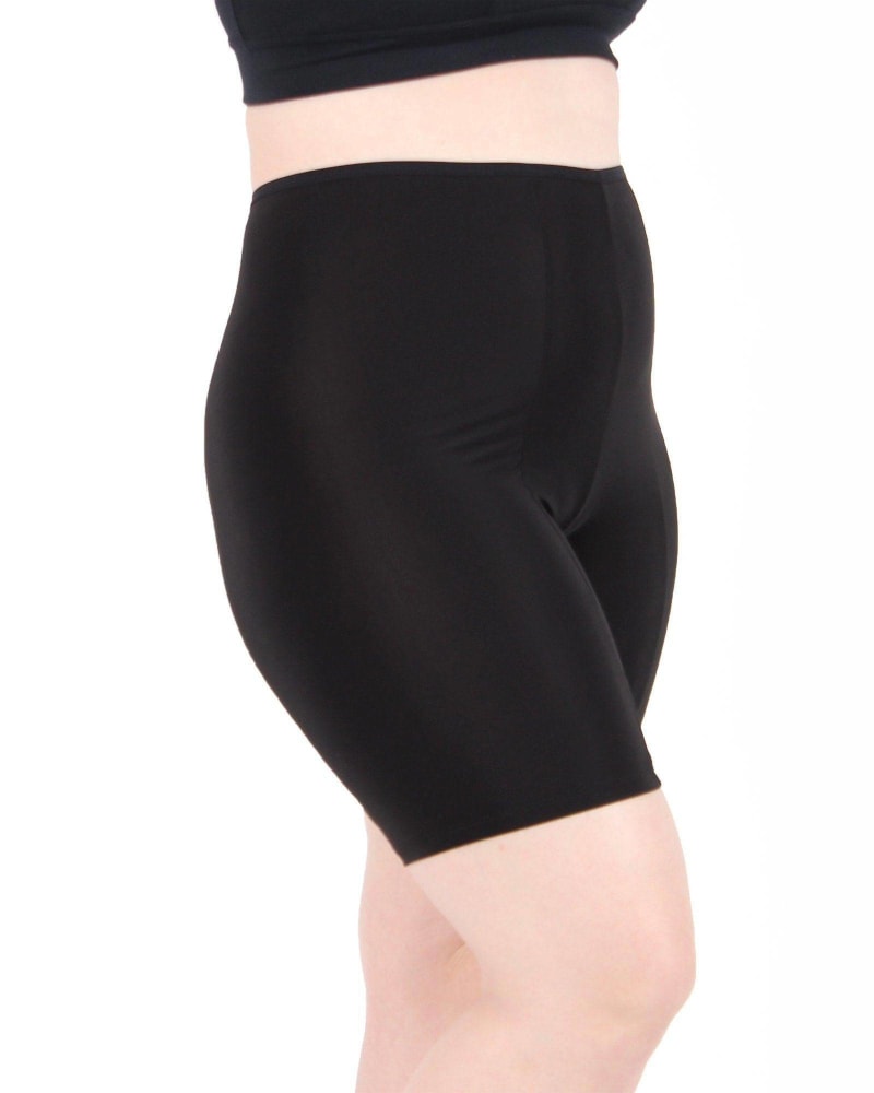 Front of a model wearing a size L Ultra High Waist Anti Chafing Shortlette Slipshort in Black by Undersummers. | dia_product_style_image_id:243693